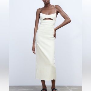 Zara CUT OUT LINEN BLEND DRESS.